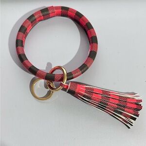 Plaid Keychain Bracelet with Tassel